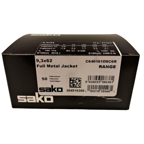 Sako Range 9,3x62 15g FMJ kiväärin patruuna