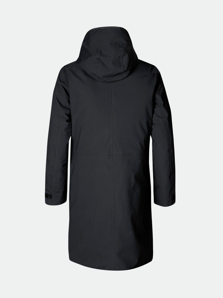 Halti Bergga W Warm DX Parka naisten musta pitkä talvitakki hupulla.