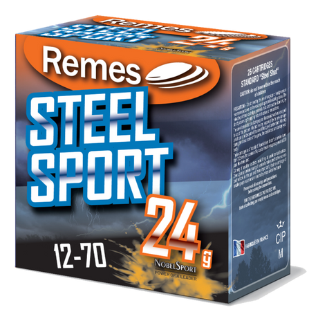 Remes SteelSport by Nobel Sport 12/70 24 g on laadukas teräshaulikonpatruuna, joka on suunniteltu aktiiviseen savikiekkoammuntaan, harjoitteluun ja kilpailukäyttöön. Kevyempi 24 gramman lataus vähentää rekyyliä, mahdollistaa nopean toisen laukauksen ja tarjoaa miellyttävän ampumakokemuksen pitkissäkin harjoituksissa.