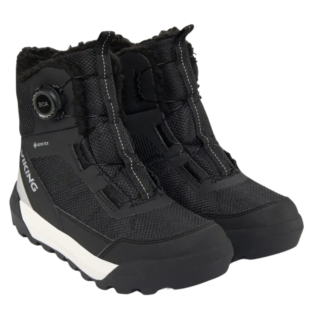 iking Expower Warm GTX BOA mustat lasten talvikengät vedenpitävällä GORE-TEX-kalvolla.