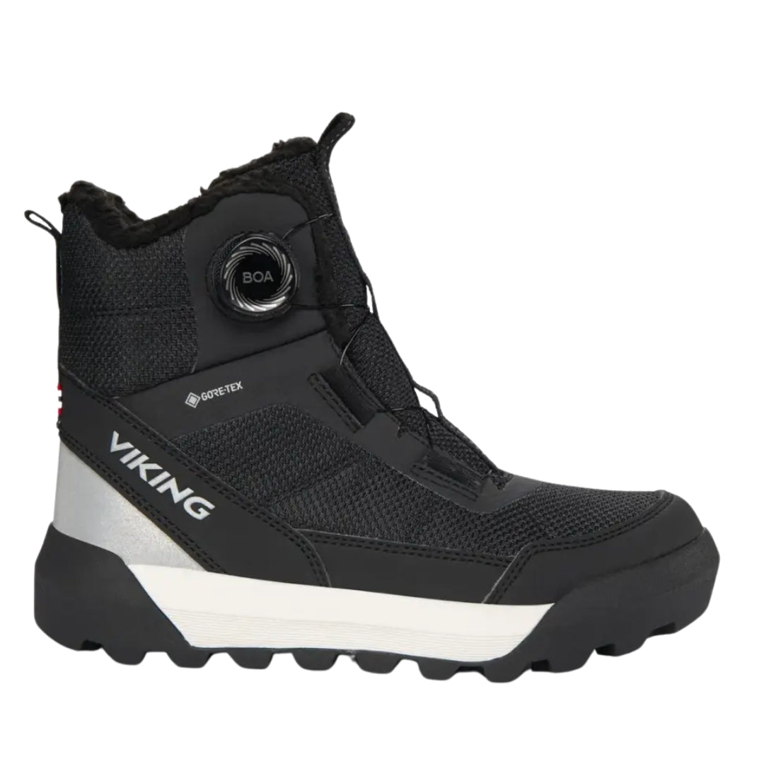 iking Expower Warm GTX BOA mustat lasten talvikengät vedenpitävällä GORE-TEX-kalvolla
