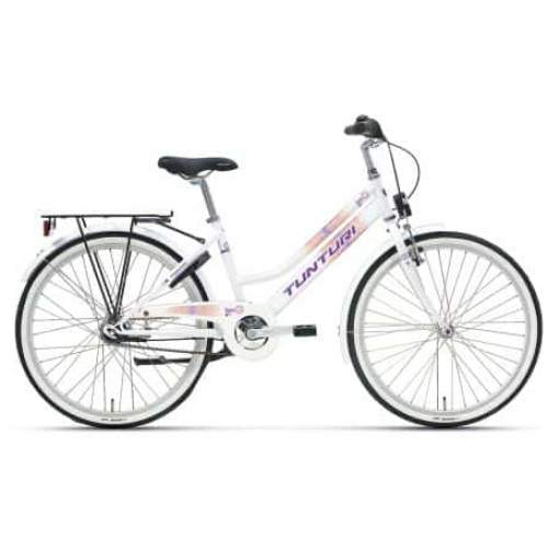 Tunturi SPIN 24" 7-v tyttöjen polkupyörä, Valkoinen/violetti-koralli 36 cm